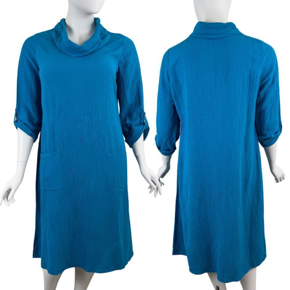 Soft Surroundings Women Size XL Blue Everly Gauze Cowl Neck NEW Midi Dress Boho
